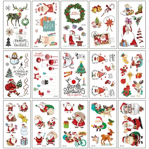 15 Kinder Weihnachts-Tattoos, Skin Friendly Kit, temporäre Tattoos, wasserdicht, coole Kinder Jungen Mädchen Party Packs Neujahr Party Dekoration Weihnachten Party Zubehör 15 Kinder Weihnachts-Tattoos, Skin Friendly Kit, temporäre Tattoos, wasserdicht, coole Kinder Jungen Mädchen Party Packs Neujahr Party Dekoration Weihnachten Party Zubehör von Viojrlly