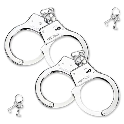 2 Stück Handschellen (mit Schlüssel), Polizeizubehör, kriminelles Zubehör, Mottopartys, Fasching, Halloween, Polizeihandschellen aus Edelstahl zum Spielen von Raub- und Gendarmeriespielen von Viojrlly