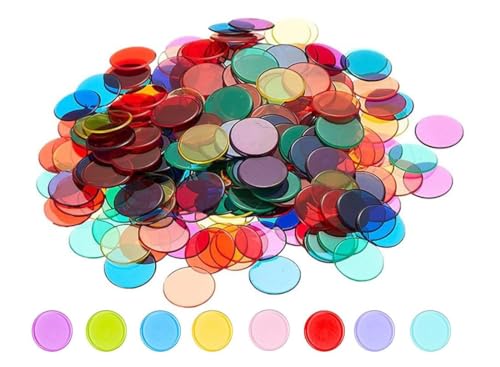 Viojrlly 200 Durchsichtige 8-farbige Bingo- und Zählchips, Bingo-Zahlenmarker, Plastikplättchen zum Üben oder für Mathe-Spiele (je 1,9 cm Durchmesser) von Viojrlly