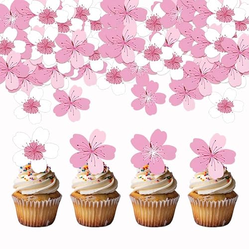 Viojrlly 50 Stück Essbare Kirschblüten Tortendeko Cupcake Topper Kuchen Waffel Papier Klebreispapier Bunte Essbare Blüten Tortendeko Blumen Deko Kirschblüten für Hochzeits Geburtstag Party von Viojrlly