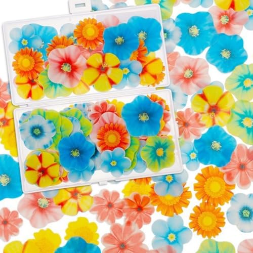 Viojrlly 80 Stück Essbare Blüten Tortendeko Blume Schmetterlinge Kuchen Topper Waffel Papier Klebreispapier Bunte Essbar Deko Blumen Deko Torte für Hochzeits Geburtstag Party von Viojrlly