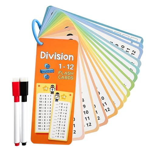 Viojrlly Division Lernkarten Set, Mathekarten-Lernkarten für Kinder, Mathe-Rechenkarten-Spielzeug, Mathe-Lernkartenspiel, Mit 2 löschbaren Stiften, Tragbare Lernhilfe Spielerisch (15 Blätter) von Viojrlly