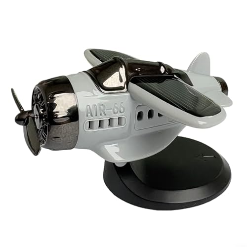 Violiica Auto-Innen-Armaturenbrett-Dekoration, solarbetriebenes Flugzeugmodell mit drehbarem Propeller und Lichtsensor-Funktion (grau) von Violiica