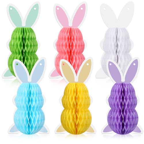 Osterhasen-Waben-Dekorationen, Wabendekoration, Tischaufsätze, Set, bunte Frühlings-Oster-Ornamente für Hasen-Thema, Geburtstag, Garten, Eiersuche, Partyzubehör, 6 Stück von VioraWhite