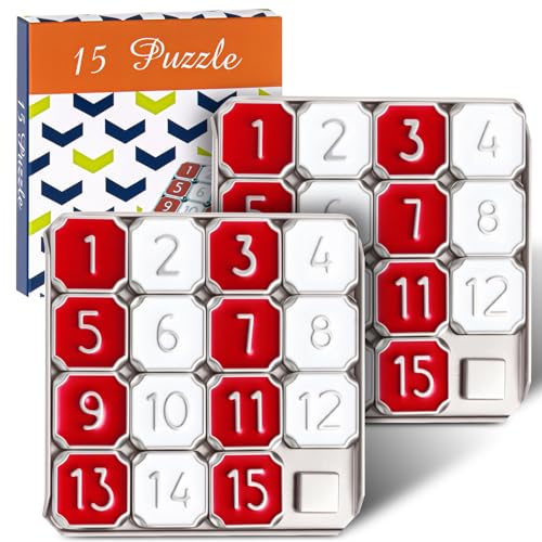 VioraWhite 2 Stück Metall Zahlen Slide 15 Puzzle Rot und Weiß Zahlen Schiebepuzzle Pädagogisches Pocket Lustiges IQ-Spiel für Teenager und Erwachsene, ideal als Lernwerkzeug, Partygeschenke von VioraWhite