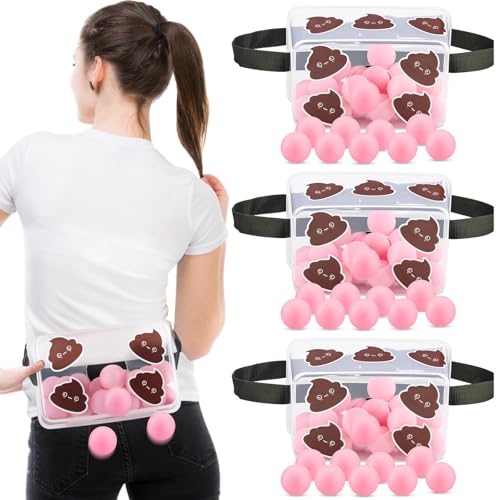 VioraWhite 3 Sets Babyparty-Shaking-Bälle, Spiel-Set für drinnen und draußen, inklusive 3 Sets Gurt, Shake-Box und 60 Bälle mit 30 Kotaufklebern für Babyparty, Familienspiele (Rosa) von VioraWhite