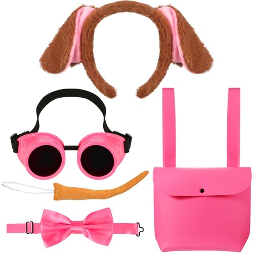 VioraWhite 5-teiliges Halloween-Hundekostüm, inklusive braunem Hundeohren, Stirnband, Schwanz, rosa Steampunk-Brille, Fliege, rosa Rucksack für Erwachsene, Damen, Patrol, Cosplay, Partyzubehör VioraWhite 5-teiliges Halloween-Hundekostüm, inklusive braunem Hundeohren, Stirnband, Schwanz, rosa Steampunk-Brille, Fliege, rosa Rucksack für Erwachsene, Damen, Patrol, Cosplay, Partyzubehör von VioraWhite