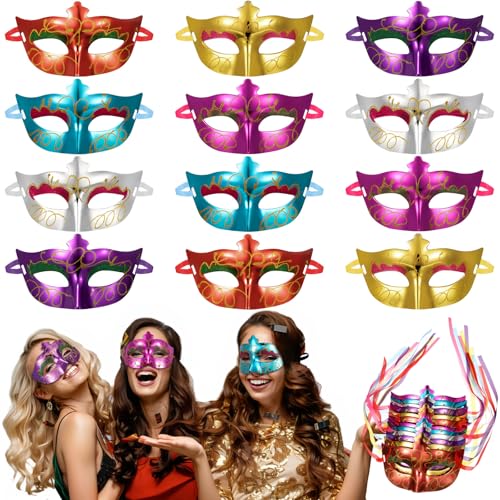 VioraWhite 60 Stück mehrfarbige Maskerade-Masken, goldfarben, glänzend, für Purim-Mardi Gras, Hochzeit, Party (Glitzerblüten) von VioraWhite