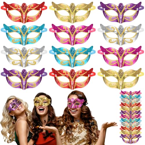 VioraWhite 60 Stück mehrfarbige Maskerade-Masken, goldfarben, glänzend, für Purim-Mardi Gras, Hochzeit, Party (klassisch, glitzernd) von VioraWhite