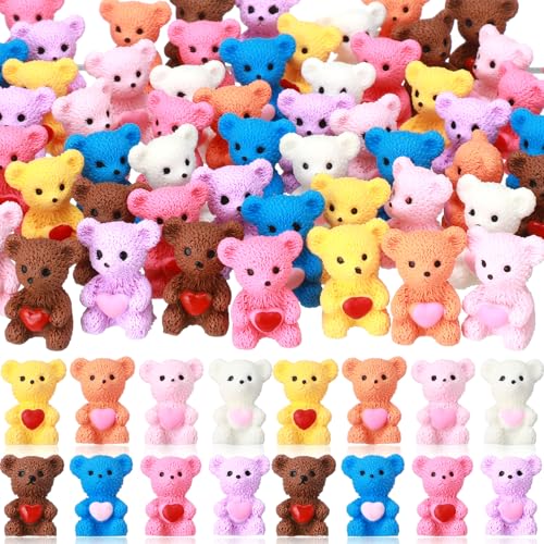 VioraWhite 80 Stück Mini-Teddybär-Figuren aus Kunstharz, Großpackung, Mini-Bär, Tischdekoration, liebevolle kleine Teddybären mit Herz für Valentinstag, Hochzeit, Geburtstag, Pflanzendekorationen und von VioraWhite