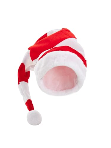 Viqwqii Weihnachtsmütze für Erwachsene, gestreift, Weihnachtsmann, lange Mütze, Urlaubsmütze (A-Weiß, Einheitsgröße) von Viqwqii