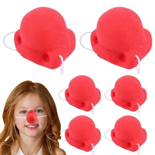 6 Stück rote Zirkusclownsnase | 6 Stück rote Nase für Clown-Kostüm, rote Clown-Nase mit Gummiband für Kinder und Erwachsene, rote Clown-Nase für Cosplay-Party, Karneval, Zubehör von Virtcooy