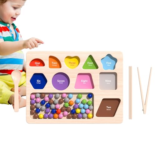 Virtcooy Holz-Steckbrett-Perlenspiel, Perlenspiel, Farbsortierung | Puzzle Farbsortierung Stapeln Zählspielzeug,Montessori-Frühpädagogik, hölzernes Steckbrett mit Regenbogen-Clip-Perlen, kognitives von Virtcooy