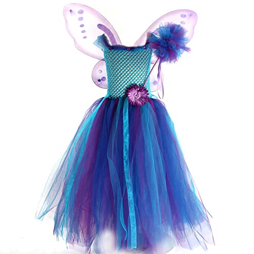 Virtcooy Kids Girls Fairy Costume Princess Dress With Fairy Butterfly Wing And Wand | Kids Elf Fairy Princess Dresses Fairy Princess Dresses,Fairy Princess Costume For Kids Cosplay Party von Virtcooy