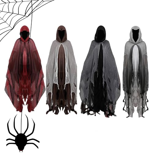1/4 Stück Halloween Umhang Mit Kapuze - Halloween Geister Kostüm Erwachsene | Halloween-Hexenumhang Mit Kapuze | Mittelalterlicher Renaissance Umhang Mit Kapuze Für Herren Damen (4 Stück) von VisBeaut