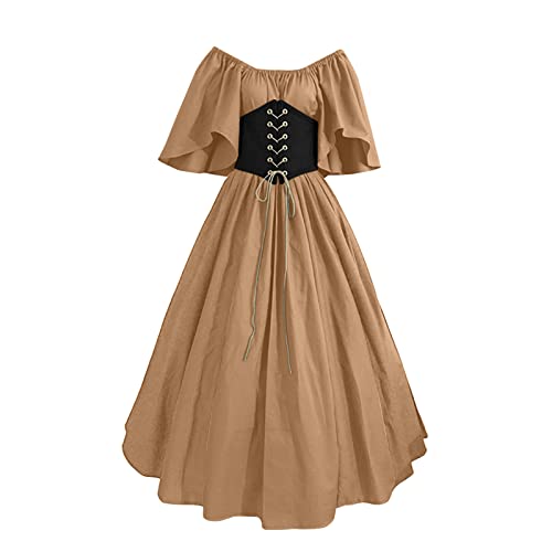 Damen Mittelalter Gothic Kleid, Viktorianisch Langes Kostüm – Halloween Karneval Cosplay. Prinzessin-Design für Erwachsene, passend für Festliche Parties. (Khaki) von VisBeaut