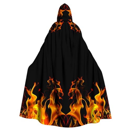 Halloween Umhang mit Kapuze für Erwachsene Herren & Damen, Langes Flamme-Druck Cape mit Kordelzug, Steampunk Gotisch Renaissance Mittelalter Stil (Angebote Gelb) von VisBeaut