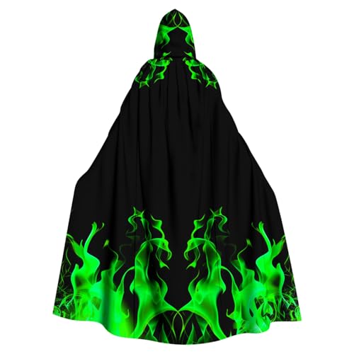 Halloween Umhang mit Kapuze für Erwachsene Herren & Damen, Langes Flamme-Druck Cape mit Kordelzug, Steampunk Gotisch Renaissance Mittelalter Stil (Angebote Grün) von VisBeaut