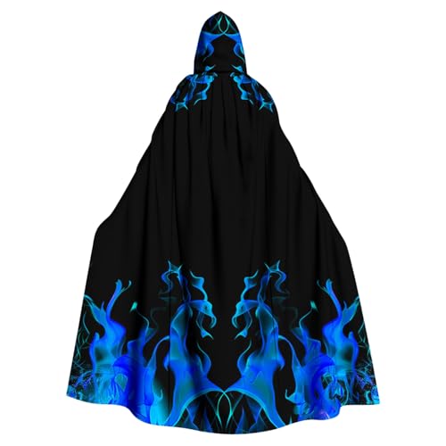 Halloween Umhang mit Kapuze für Erwachsene Herren & Damen, Langes Flamme-Druck Cape mit Kordelzug, Steampunk Gotisch Renaissance Mittelalter Stil (Angebote Hellblau) von VisBeaut