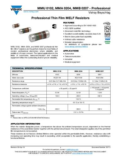 Vishay MMB02070C8202FB200 Dünnschicht-Widerstand 82kΩ SMD 0.40W 1% Tape von Vishay