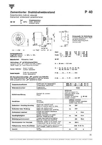 Vishay P40 110 1K0 10% AGX 50W 1kΩ 1St. von Vishay