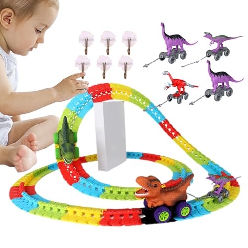Dinosaurier-Rennwagen-Spielzeug, Kreatives Dinosaurier-Rennstrecken-Spielzeugset für Kinder, DIY-Spielzeug für Kinder, Partyzubehör für Kinder, Kleinkinder, für Zuhause, draußen, Reisen Visiblurry von Visiblurry