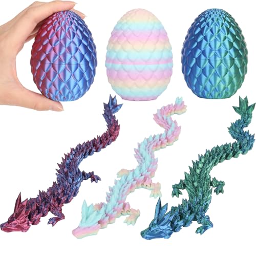 3 Packungen Dracheneier mit Drachen im Inneren, 3D-gedruckter Drache, Ei mit Drachen Fidget Toy, Mystery Easter Basket Stuffers (Lila, Grün & Regenbogen) von Vitacera