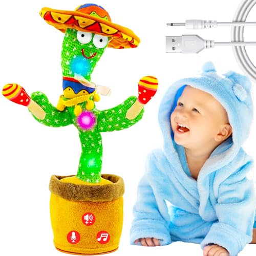 Vitosup Tanzender Sprechender Kaktus Baby Spielzeug, Lautstärke einstellbar, Nachahmend Singend Wiederholend, Interaktives Plüsch-Babyspielzeug/Geschenk für Jungen Mädchen (Kaktus Trommel Akku) von Vitosup