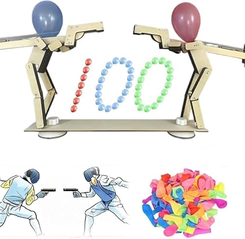 Headshot WoodBots,2025 new Whack A Balloon Strategy Board Game,Handmade Wooden Shooting Puppets Balloon Game, Balloons Bamboo Man Battle, Fun Party Game for 2 Players with 100 Balloons (1 pcs) von Vitrywei