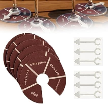 Vitrywei Wine Not Spin-Fun Drinking Games for Adults,Wine Glass Spinner Party Game,Roulette Drinking Game, for Bachelorette Party Guys Girls Night Drinking Wine Tasting Parties (6 pcs) von Vitrywei