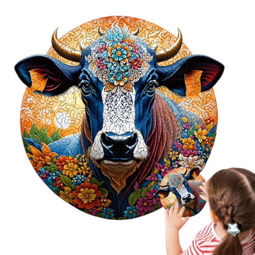 3D -Kuhpuzzle, Bemaltes Kuhpuzzle | Runde Holzrätsel Spielzeug,Kids Animal Head Design Aufklärungsspielzeug Für Zuhause, Schule, Reisen, Draußen von Vitsrisea