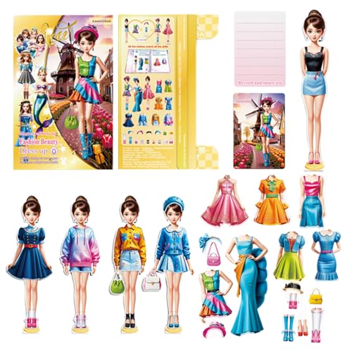 Anzieh-Magnetpuppen-Set – Magnetisches Kleidungs- und Zubehörset für Personen, wiederverwendbares Stickerbuch, lustiges Kleinkindspielzeug, kreatives Spielen | Tragbares Reise-Aktivitätsset für Feiert von Vitsrisea