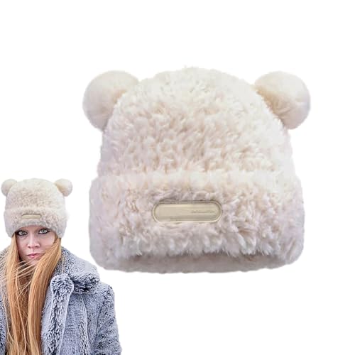 Bärenohr Winterhut - Plüsch Warme Mütze, Weiche Gestrickte Mütze | Fleece Ausgekleidete Gemütliche Kopfbedeckung, Süßes Tierisches Ohrdesign, Stilvolles Kaltwetter -Accessoire Für Outdoor -Aktivitäten von Vitsrisea