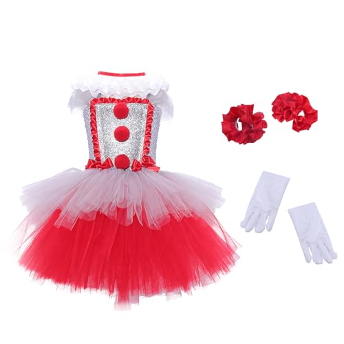Vitsrisea Clownkleid Für Mädchen | Grusel-Clown Halloween Kostüm Verkleidung,Prinzessin Netzrock Kostüm für Kinder 3-11 Jahre Halloween Weihnachten Geburtstag von Vitsrisea