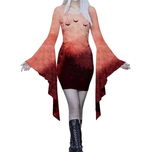 Viunychn Halloween Kostüm Damen - Vampir Halloweenkostüm Kleidung Outfit Gruselig Anime Hexen Gothic Kleidung Halloween Kostüm Fledermausärmel Festlich Retro Minikleid Schwarz Steampunk Kleider S-XXl von Viunychn