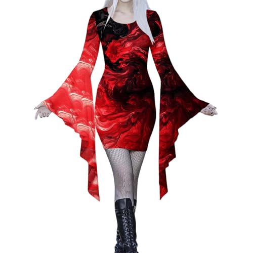 Viunychn Halloween Kostüm Damen - Vampir Halloweenkostüm Kleidung Outfit Gruselig Anime Hexen Gothic Kleidung Halloween Kostüm Fledermausärmel Festlich Retro Minikleid Schwarz Steampunk Kleider S-XXl von Viunychn