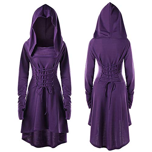 Viunychn Halloween Kostüm Kleid Damen - Gothic Kleidung Steampunk Hexenkostüm Mittelalter Kleid Mit Kapuze Langarm Kleider Renaissance Cosplay Für Karneval Party S-4XL von Viunychn