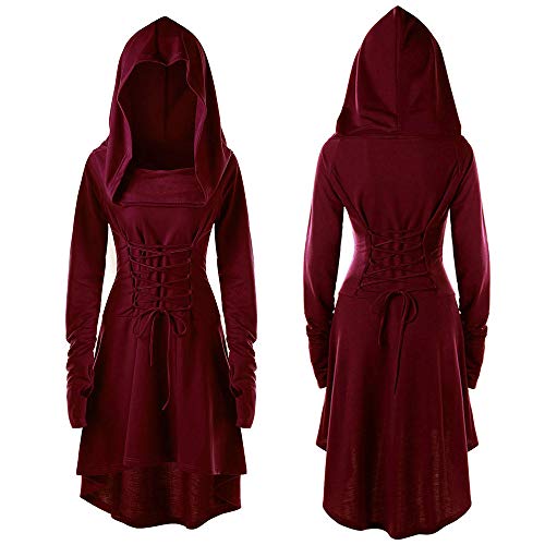 Viunychn Halloween Kostüm Kleid Damen - Gothic Kleidung Steampunk Hexenkostüm Mittelalter Kleid Mit Kapuze Langarm Kleider Renaissance Cosplay Für Karneval Party S-4XL von Viunychn