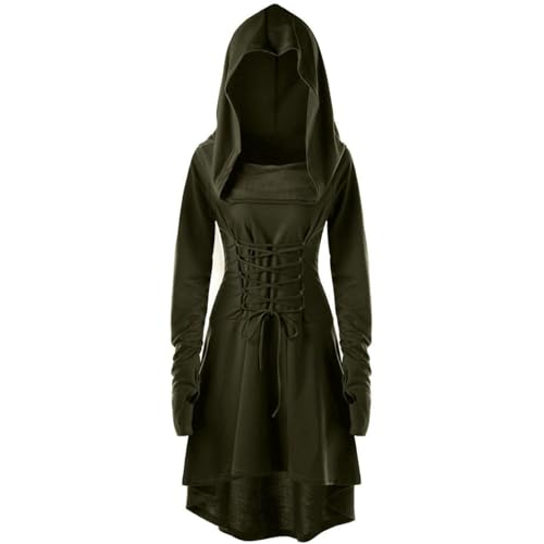 Viunychn Halloween Kostüm Kleid Damen - Gothic Kleidung Steampunk Hexenkostüm Mittelalter Kleid Mit Kapuze Langarm Kleider Renaissance Cosplay Für Karneval Party S-4XL von Viunychn
