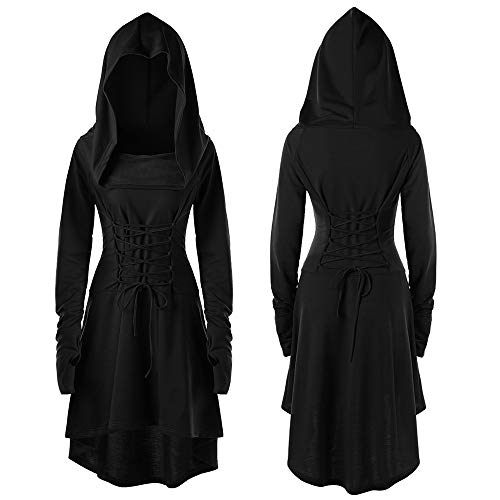 Viunychn Halloween Kostüm Kleid Damen - Gothic Kleidung Steampunk Hexenkostüm Mittelalter Kleid Mit Kapuze Langarm Kleider Renaissance Cosplay Für Karneval Party S-4XL von Viunychn