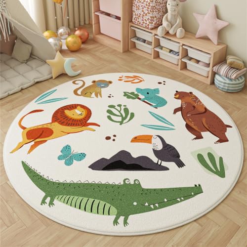 Viusneun Teppich Rund, Waschbar Kurzflor Cartoon Tier Muster, Moderner Super weich klein Teppiche Matte Kinderteppich Kinderzimmerteppich (Bären,100 * 100cm) von Viusneun