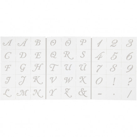 Schablone, Buchstaben und Zahlen, A5 15x21cm, H 20-30mm, 3 Stk Schablone, Buchstaben und Zahlen, A5 15x21cm, H 20-30mm, 3 Stk von Viva Decor
