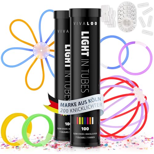 Vivaloo 100 Knicklichter Set 7 Farben inkl. Verbinder - Leuchtstäbe mit Verbinder für Leuchtarmbände, Party Brillen, Bälle usw. - Deko & Festival Zubehör - Lichter Neon - Deko Vivaloo 100 Knicklichter Set 7 Farben inkl. Verbinder - Leuchtstäbe mit Verbinder für Leuchtarmbände, Party Brillen, Bälle usw. - Deko & Festival Zubehör - Lichter Neon - Deko von Vivaloo