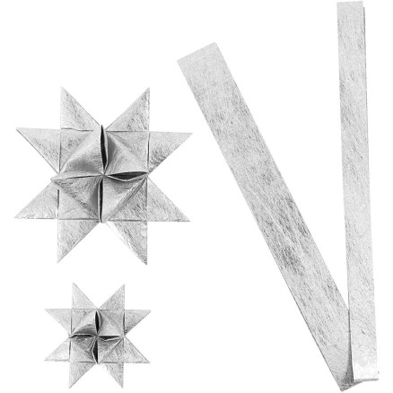 Papierstreifen für Flechtsterne, L 44+78 cm, D 6,5+11,5 cm, B 15+25 mm, Silber, 32 Streifen/ 1 Pck von Vivi Gade