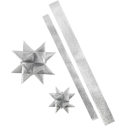 Papierstreifen für Sterne, L 86+100 cm, D 11,5+18,5 cm, B 25+40 mm, Glitter silber, 16 Streifen/ 1 Pck Papierstreifen für Sterne, L 86+100 cm, D 11,5+18,5 cm, B 25+40 mm, Glitter silber, 16 Streifen/ 1 Pck von Vivi Gade