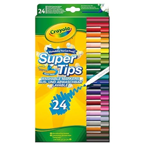 CRAYOLA SuperTips Waschbare Marker — verschiedene Farben (24 Stück) | Premium-Filzstifte, die sich leicht von Haut und Kleidung abwaschen lassen | Ideal für Kinder ab 3 Jahren von CRAYOLA