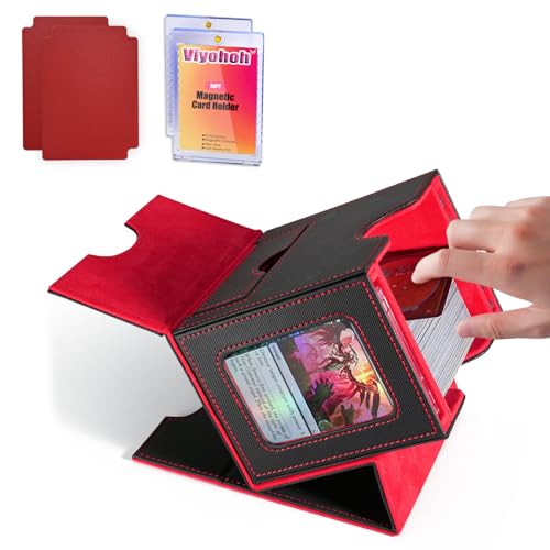 Viyohoh Card Deck Box für MTG mit Commander Display passend für 100 Doppelarmkarten, Deck Case für EDH/TCG/Sportkarten mit 2 magnetischen Kartenhaltern (Schwarz&Rot) von Viyohoh