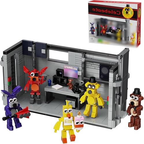 Flve Nightss at Freddy's Security Room Action Figur Bausteine Set, FNAF Monster mit Bühne Horror Spiel Kompatibel mit Bausatz Klemmbausteine Modell Kit Spielzeug für Fans Erwachsene Kinder 545 Teile von VizBrou