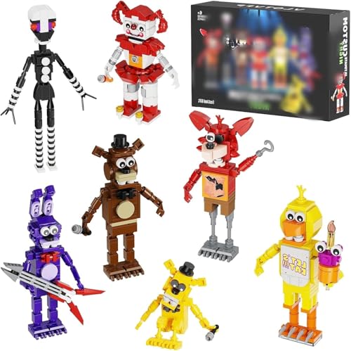 Flve Nightss at Security Room 7 IN 1 Bausteine Set, Fighting Fazbear Monster Action Figur Bausatz Klemmbausteine Kit, Horror Spiel Kompatibel mit Leg Modell Spielzeug für Erwachsene Kinder 695 Teile von VizBrou