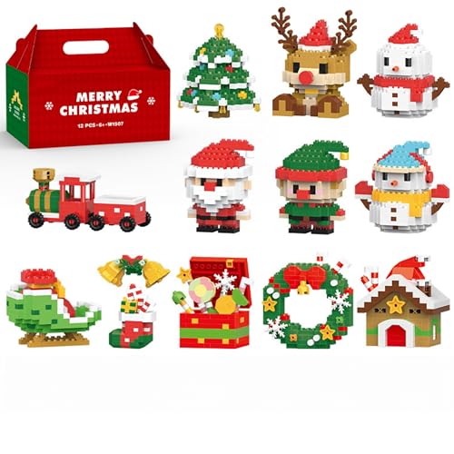 VizBrou 12-in-1 Weihnachtsbaukasten Set, Mehrere Szenen Festliches Modell Spielzeug mit Weihnachtsmann Rentier Schneemann Weihnachtsbaum & Mehr, DIY Winter Modell für Kinder & Erwachsene, 2210 Teile von VizBrou